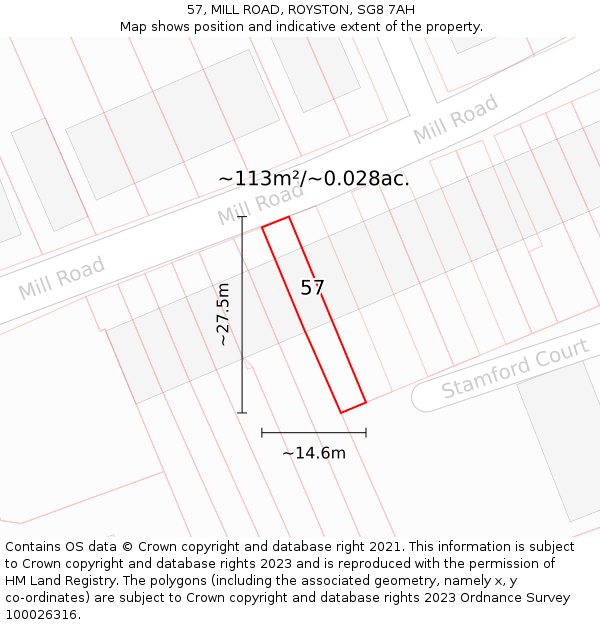 57, MILL ROAD, ROYSTON, SG8 7AH: Plot and title map