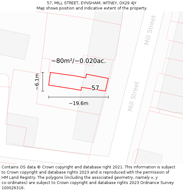 57, MILL STREET, EYNSHAM, WITNEY, OX29 4JY: Plot and title map