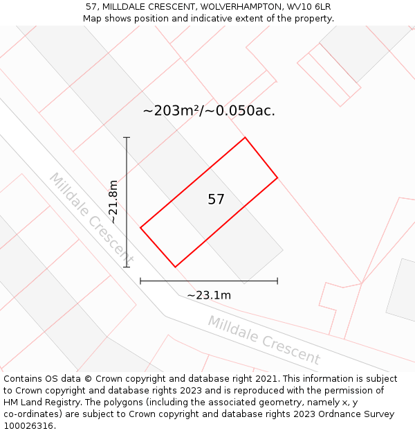 57, MILLDALE CRESCENT, WOLVERHAMPTON, WV10 6LR: Plot and title map