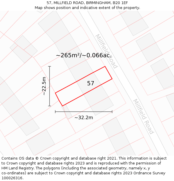 57, MILLFIELD ROAD, BIRMINGHAM, B20 1EF: Plot and title map