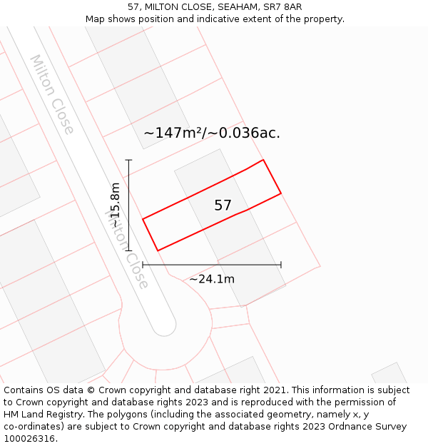 57, MILTON CLOSE, SEAHAM, SR7 8AR: Plot and title map