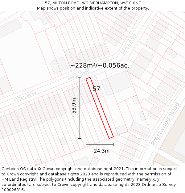 57, MILTON ROAD, WOLVERHAMPTON, WV10 0NE: Plot and title map