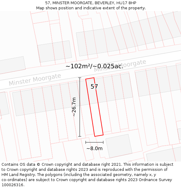 57, MINSTER MOORGATE, BEVERLEY, HU17 8HP: Plot and title map