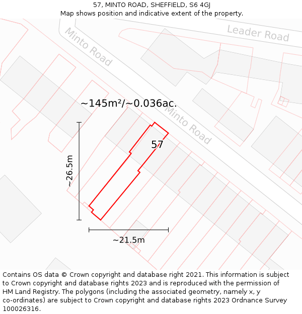 57, MINTO ROAD, SHEFFIELD, S6 4GJ: Plot and title map