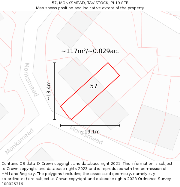 57, MONKSMEAD, TAVISTOCK, PL19 8ER: Plot and title map