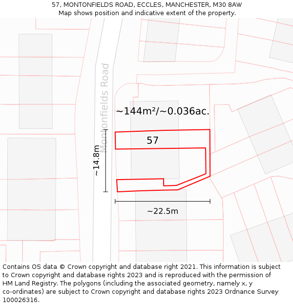 57, MONTONFIELDS ROAD, ECCLES, MANCHESTER, M30 8AW: Plot and title map