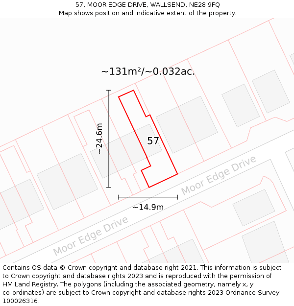 57, MOOR EDGE DRIVE, WALLSEND, NE28 9FQ: Plot and title map