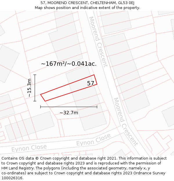 57, MOOREND CRESCENT, CHELTENHAM, GL53 0EJ: Plot and title map