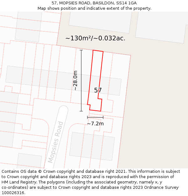 57, MOPSIES ROAD, BASILDON, SS14 1GA: Plot and title map