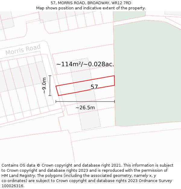 57, MORRIS ROAD, BROADWAY, WR12 7RD: Plot and title map