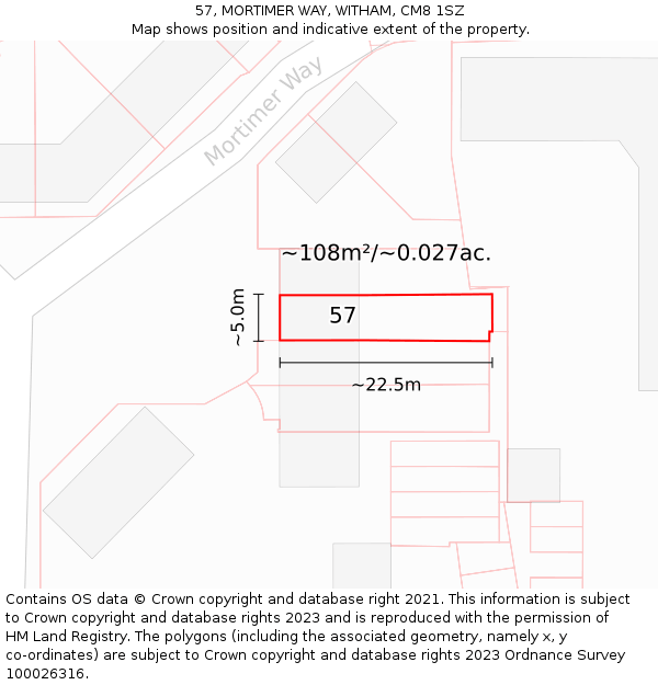 57, MORTIMER WAY, WITHAM, CM8 1SZ: Plot and title map