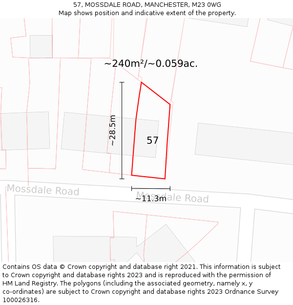57, MOSSDALE ROAD, MANCHESTER, M23 0WG: Plot and title map