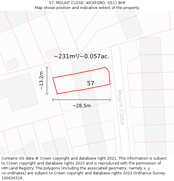 57, MOUNT CLOSE, WICKFORD, SS11 8HF: Plot and title map