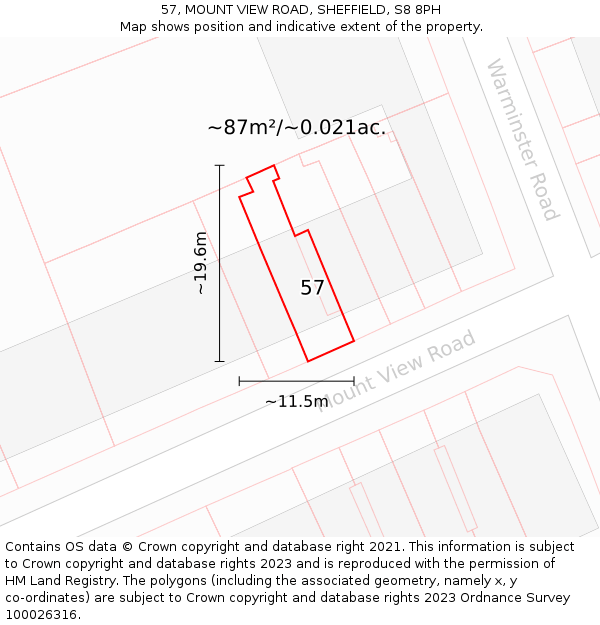 57, MOUNT VIEW ROAD, SHEFFIELD, S8 8PH: Plot and title map