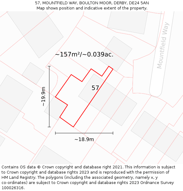 57, MOUNTFIELD WAY, BOULTON MOOR, DERBY, DE24 5AN: Plot and title map