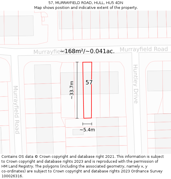 57, MURRAYFIELD ROAD, HULL, HU5 4DN: Plot and title map