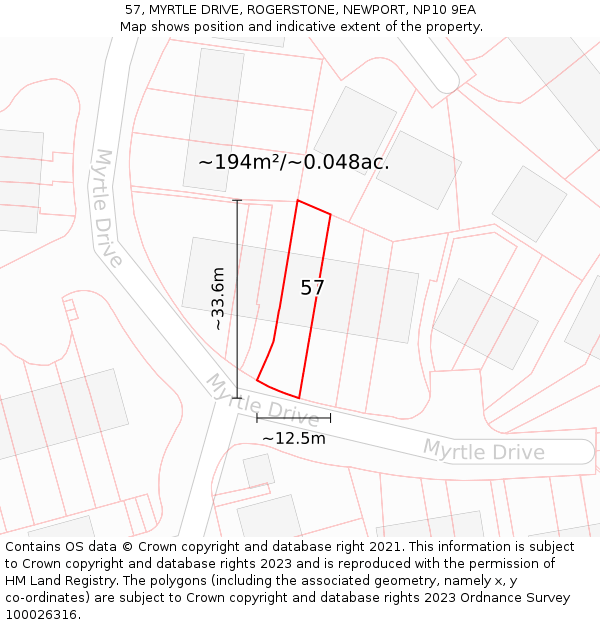57, MYRTLE DRIVE, ROGERSTONE, NEWPORT, NP10 9EA: Plot and title map