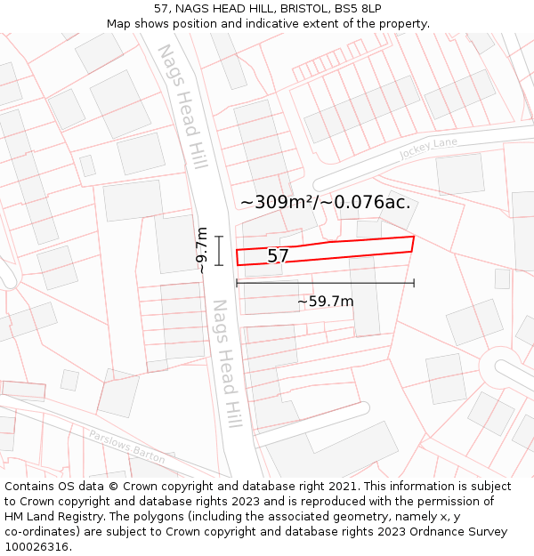 57, NAGS HEAD HILL, BRISTOL, BS5 8LP: Plot and title map