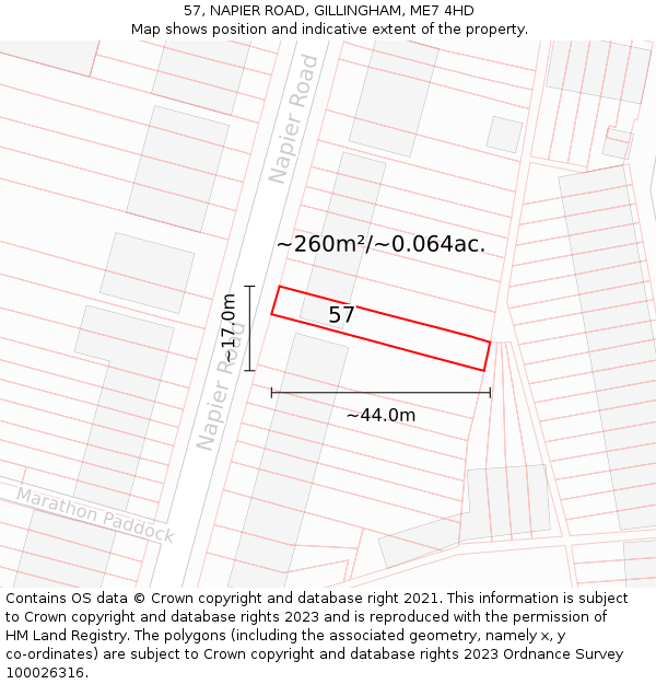 57, NAPIER ROAD, GILLINGHAM, ME7 4HD: Plot and title map