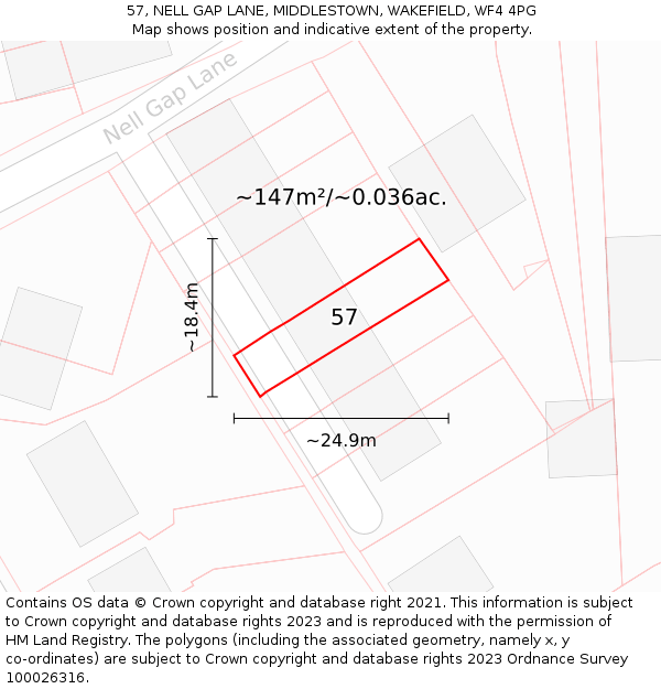 57, NELL GAP LANE, MIDDLESTOWN, WAKEFIELD, WF4 4PG: Plot and title map