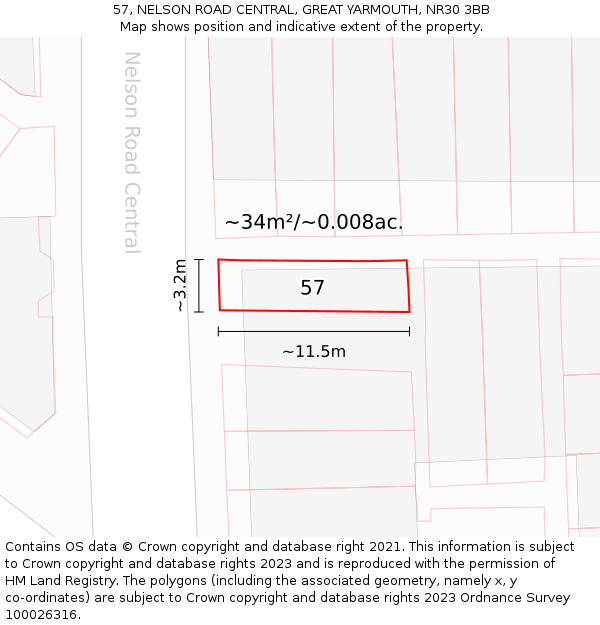57, NELSON ROAD CENTRAL, GREAT YARMOUTH, NR30 3BB: Plot and title map