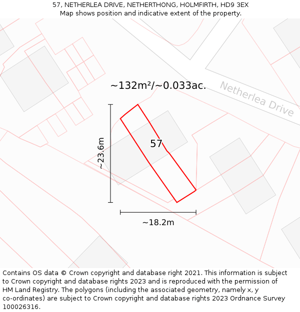 57, NETHERLEA DRIVE, NETHERTHONG, HOLMFIRTH, HD9 3EX: Plot and title map