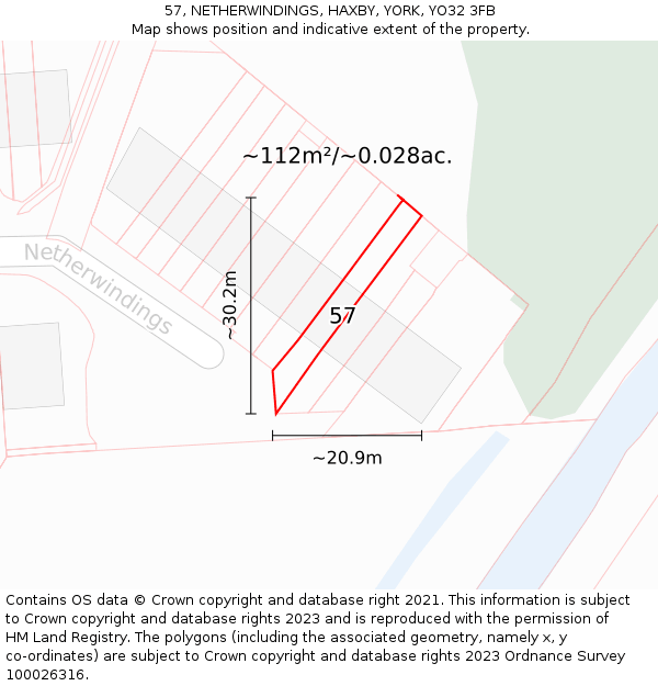 57, NETHERWINDINGS, HAXBY, YORK, YO32 3FB: Plot and title map