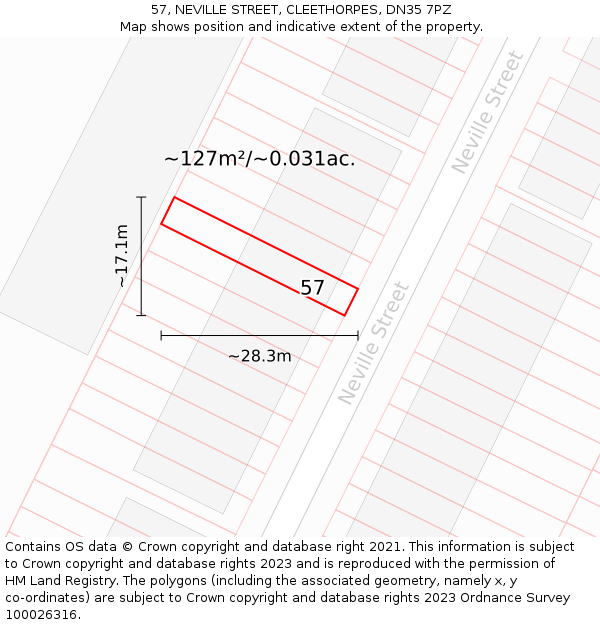 57, NEVILLE STREET, CLEETHORPES, DN35 7PZ: Plot and title map