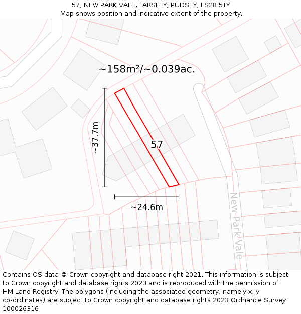 57, NEW PARK VALE, FARSLEY, PUDSEY, LS28 5TY: Plot and title map
