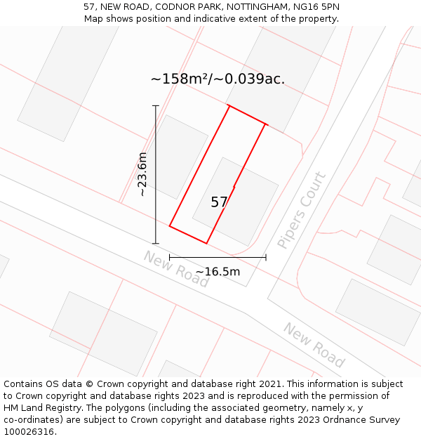 57, NEW ROAD, CODNOR PARK, NOTTINGHAM, NG16 5PN: Plot and title map