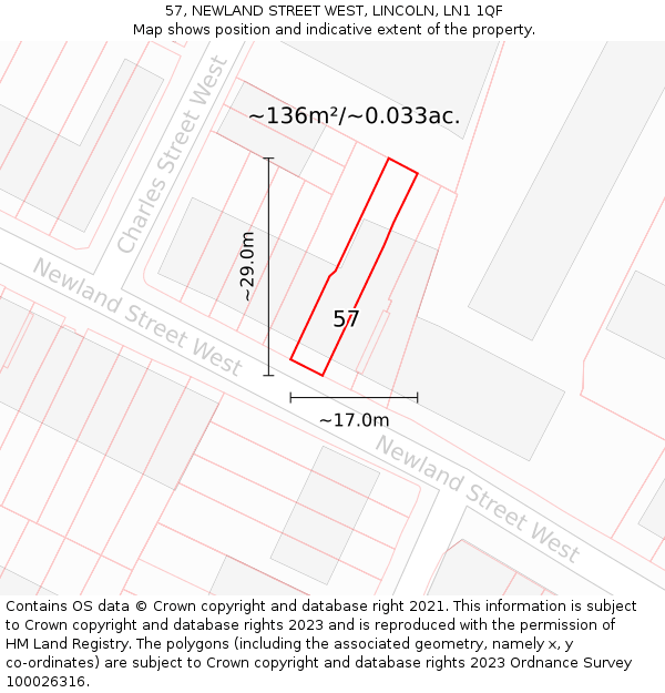 57, NEWLAND STREET WEST, LINCOLN, LN1 1QF: Plot and title map