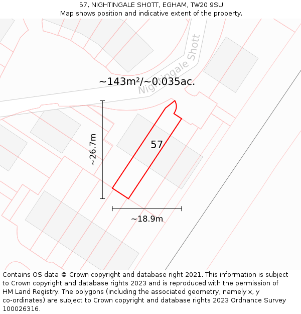 57, NIGHTINGALE SHOTT, EGHAM, TW20 9SU: Plot and title map