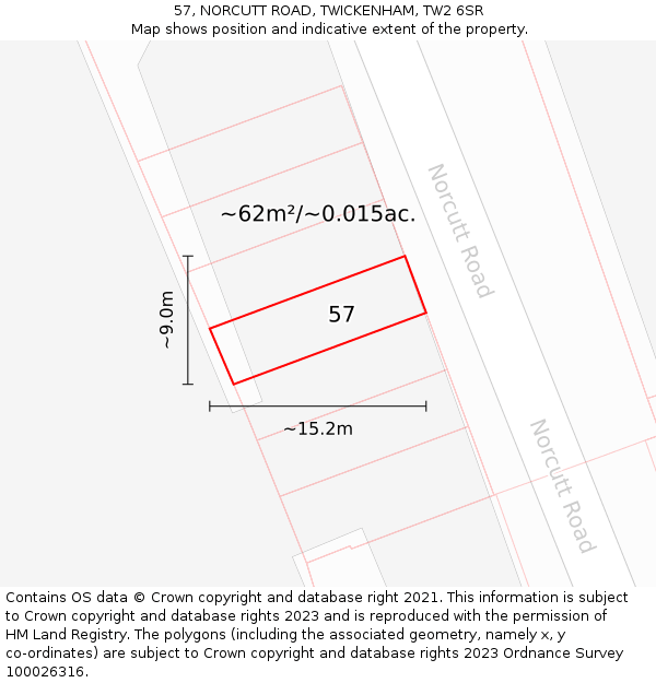 57, NORCUTT ROAD, TWICKENHAM, TW2 6SR: Plot and title map