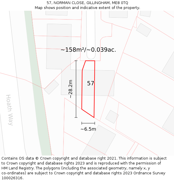 57, NORMAN CLOSE, GILLINGHAM, ME8 0TQ: Plot and title map