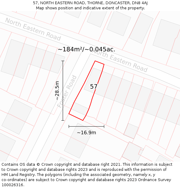57, NORTH EASTERN ROAD, THORNE, DONCASTER, DN8 4AJ: Plot and title map