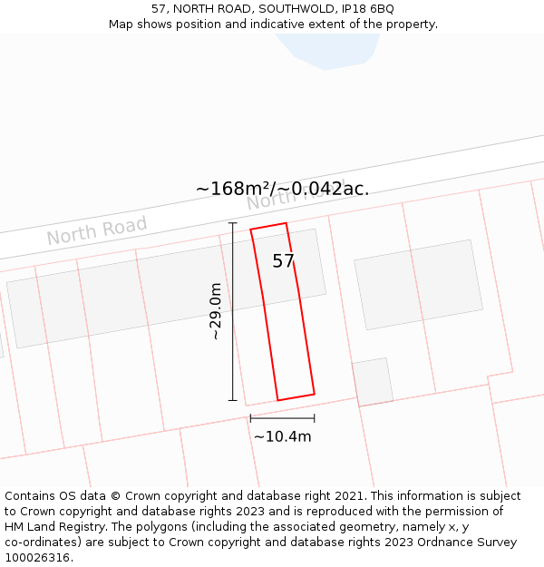 57, NORTH ROAD, SOUTHWOLD, IP18 6BQ: Plot and title map
