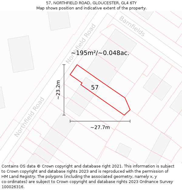 57, NORTHFIELD ROAD, GLOUCESTER, GL4 6TY: Plot and title map