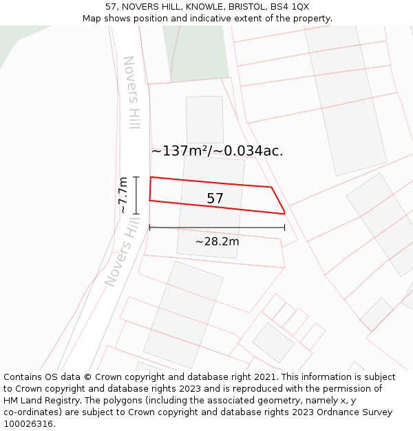 57, NOVERS HILL, KNOWLE, BRISTOL, BS4 1QX: Plot and title map