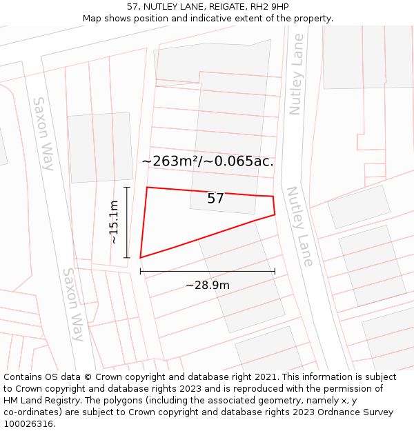 57, NUTLEY LANE, REIGATE, RH2 9HP: Plot and title map