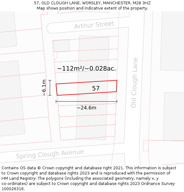 57, OLD CLOUGH LANE, WORSLEY, MANCHESTER, M28 3HZ: Plot and title map