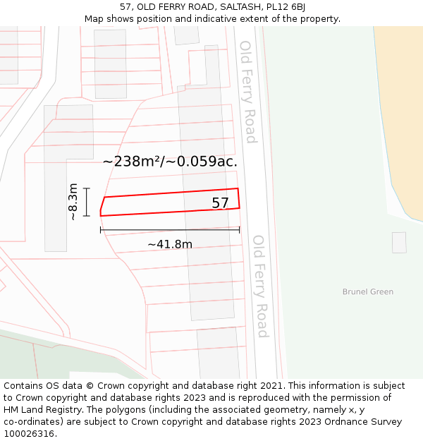 57, OLD FERRY ROAD, SALTASH, PL12 6BJ: Plot and title map