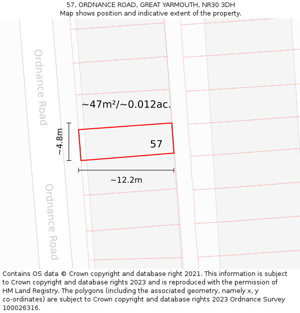 57, ORDNANCE ROAD, GREAT YARMOUTH, NR30 3DH: Plot and title map