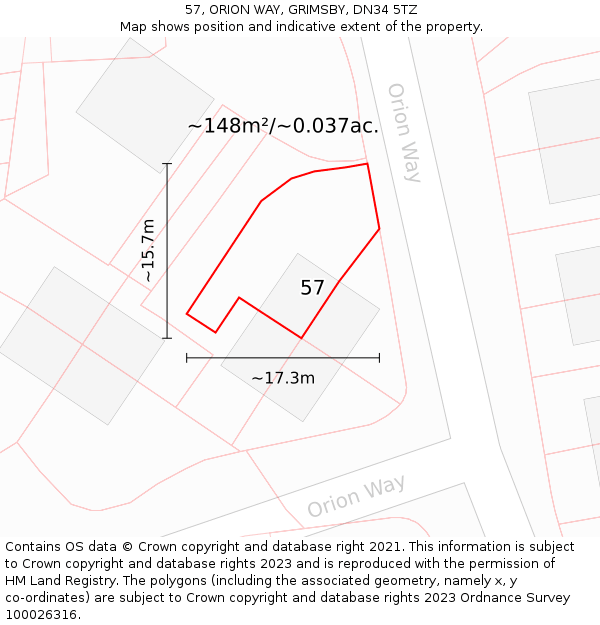 57, ORION WAY, GRIMSBY, DN34 5TZ: Plot and title map