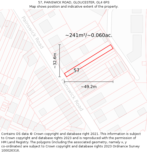 57, PAINSWICK ROAD, GLOUCESTER, GL4 6PS: Plot and title map