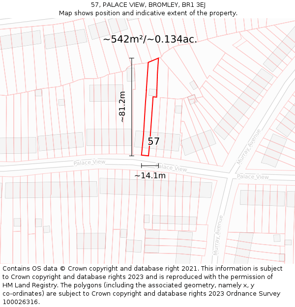 57, PALACE VIEW, BROMLEY, BR1 3EJ: Plot and title map