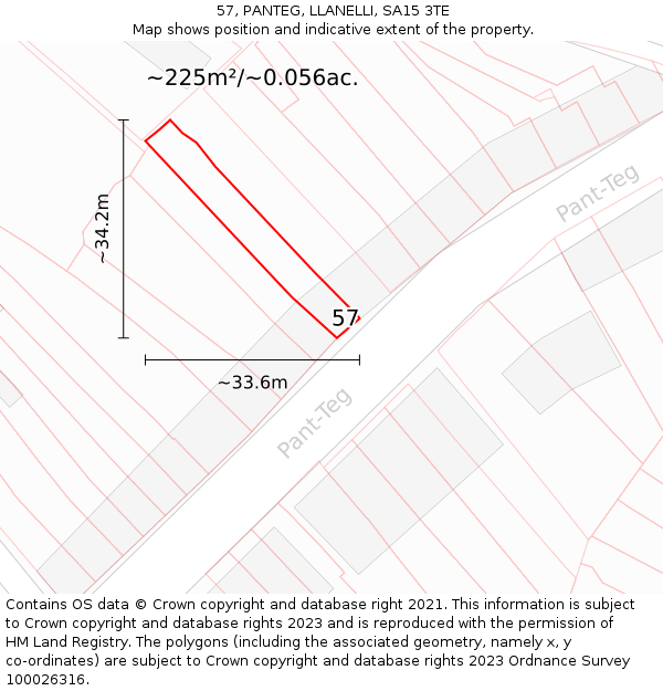 57, PANTEG, LLANELLI, SA15 3TE: Plot and title map