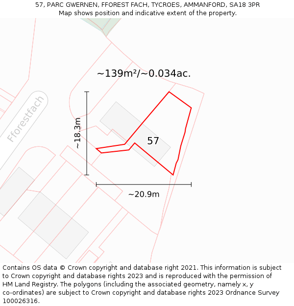 57, PARC GWERNEN, FFOREST FACH, TYCROES, AMMANFORD, SA18 3PR: Plot and title map