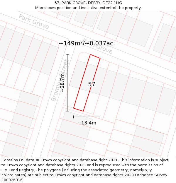 57, PARK GROVE, DERBY, DE22 1HG: Plot and title map