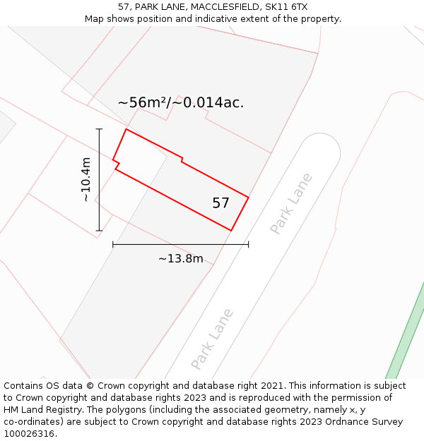57, PARK LANE, MACCLESFIELD, SK11 6TX: Plot and title map