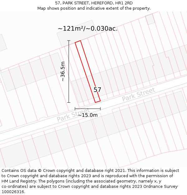 57, PARK STREET, HEREFORD, HR1 2RD: Plot and title map